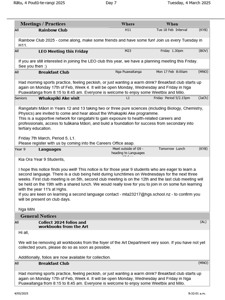 Student Notices 4 March 2025 | PDF