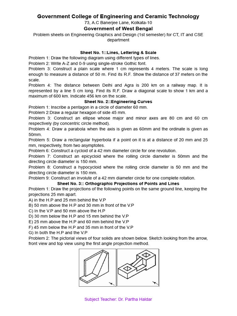 Engineering Graphics Problem Sheets | PDF | Technical Drawing | Circle