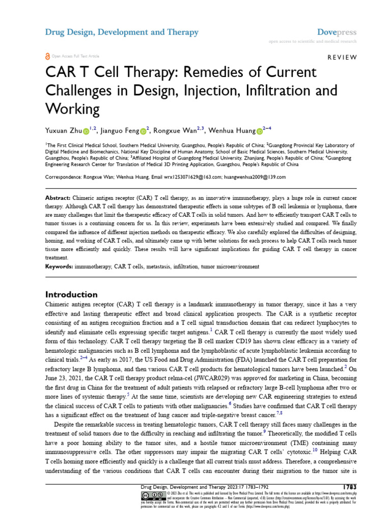 2023 CAR T Cell Therapy- Remedies of Current Challenges in Design ...