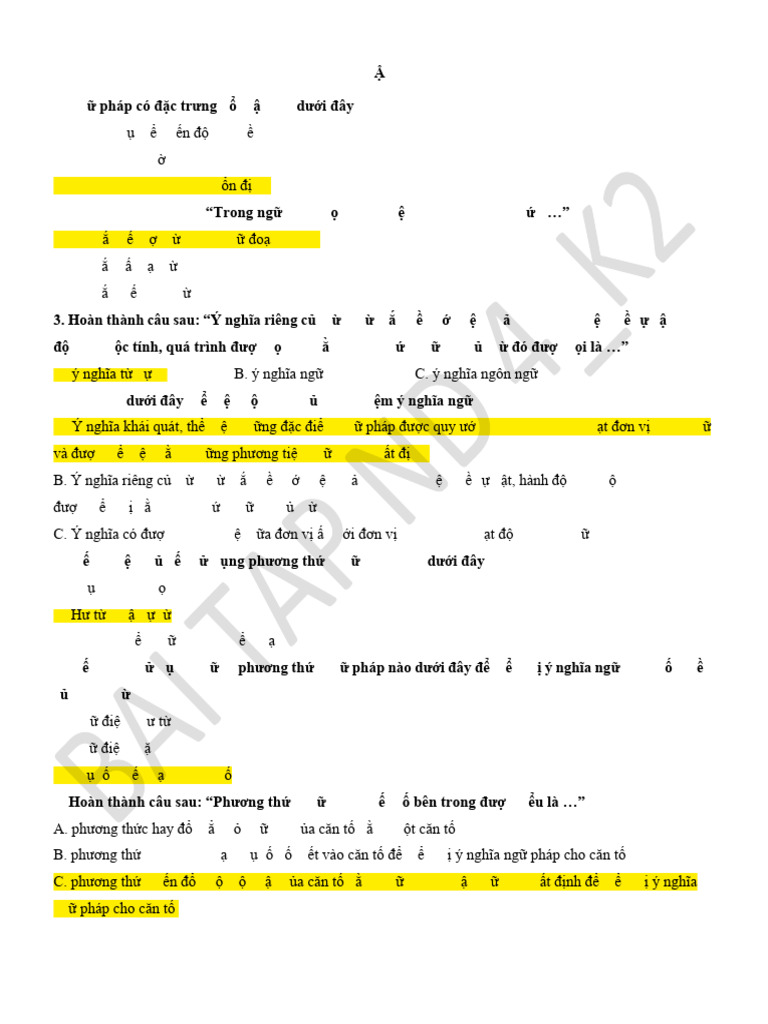 BÀI TẬP ND 4 - K2 | PDF