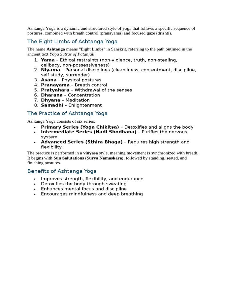 Ashtanga Yoga | PDF | Asana | Yoga