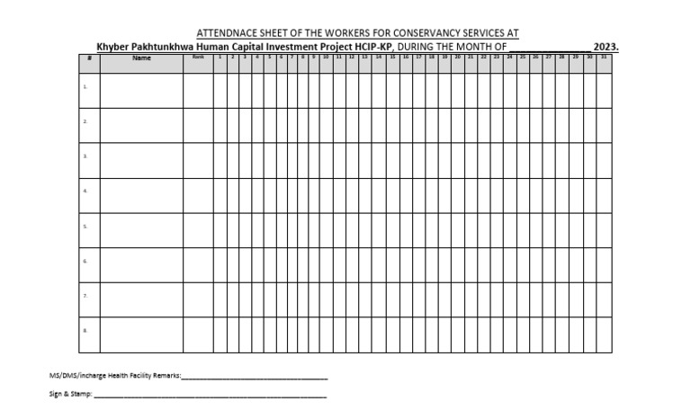 BHU & RHC Attendace Sheet | PDF
