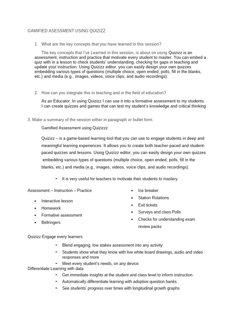 Gamified Assessment Usinf Quizizz | PDF | Educational Assessment | Quiz