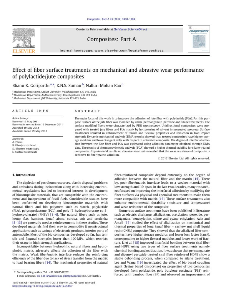 Effect of Fiber Surface Treatments On Mechanical and Abrasive Wear ...
