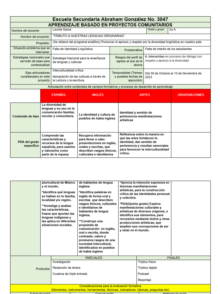 Proyecto de Diversidad Lingüística Escolar | PDF | Aprendizaje | Idioma ...