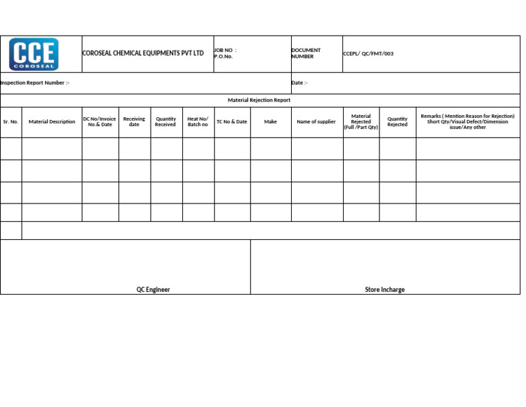 Material Rejection Report Format | PDF