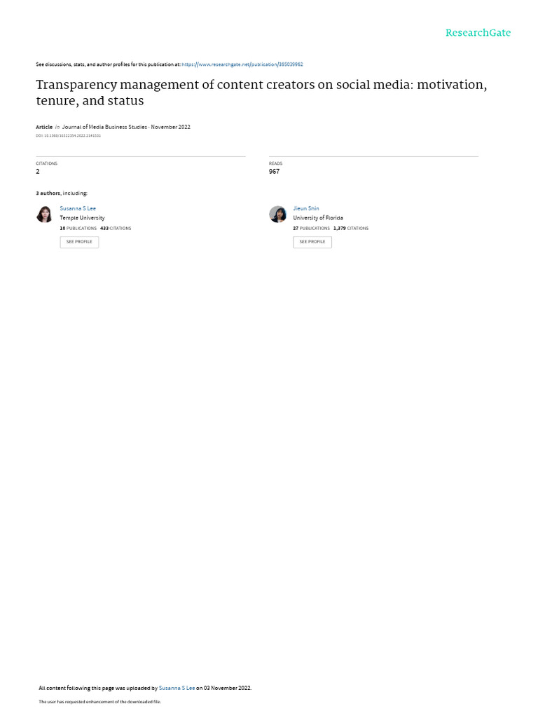 Transparency Management in Social Media Influencers | PDF ...