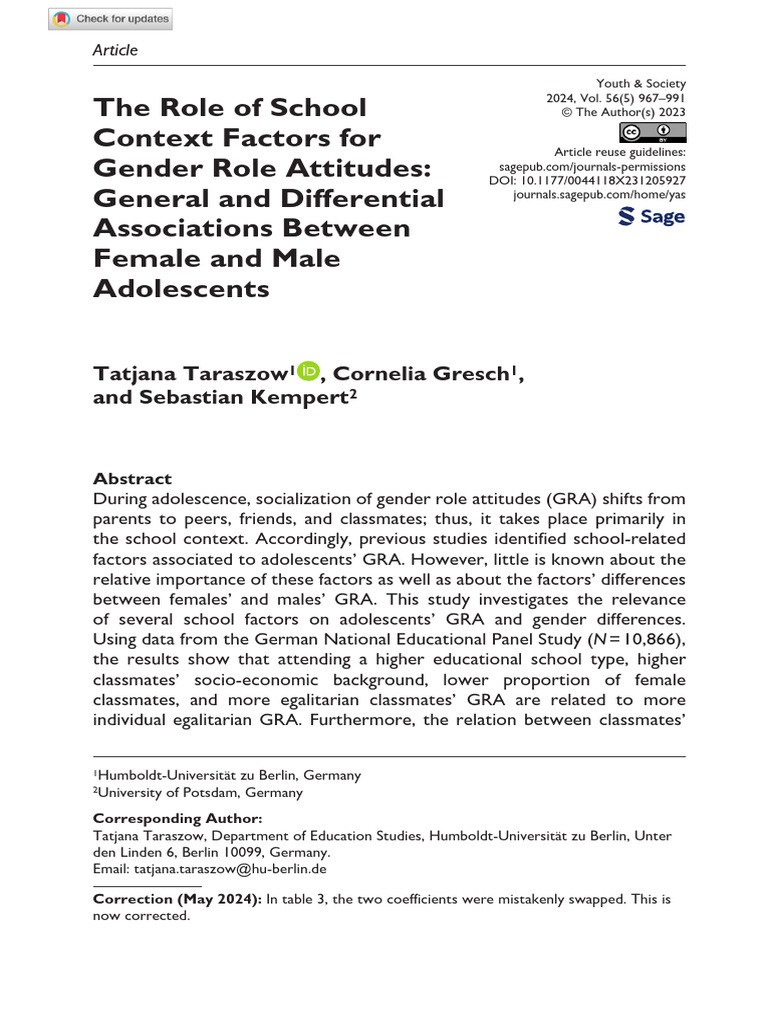 School Factors Influencing Gender Attitudes | PDF | Socialization ...