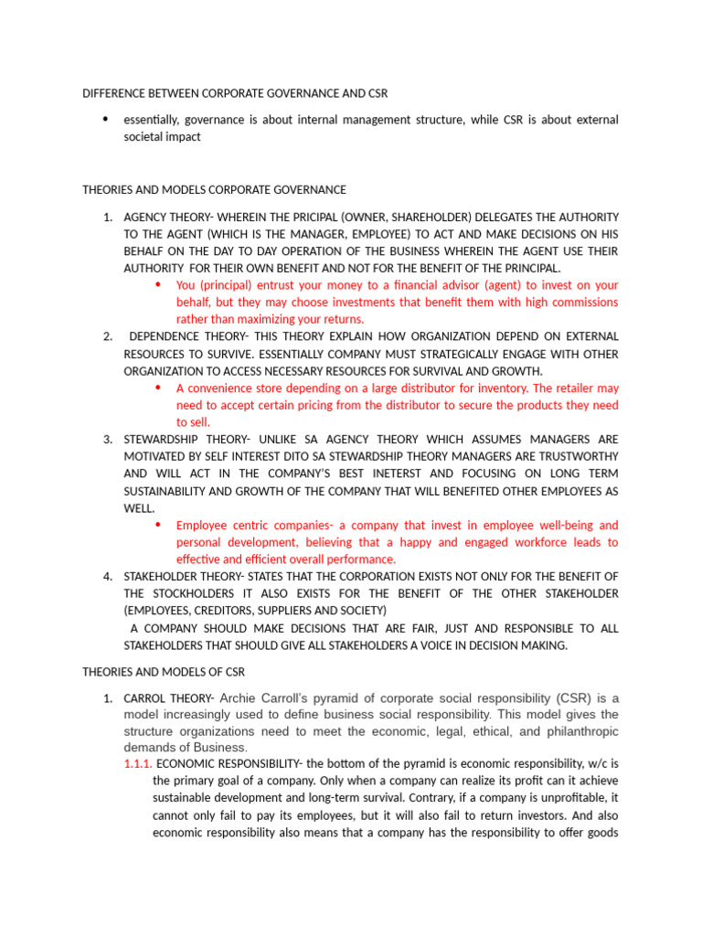 Theories and Models Corporate Governance | PDF | Corporate Social ...
