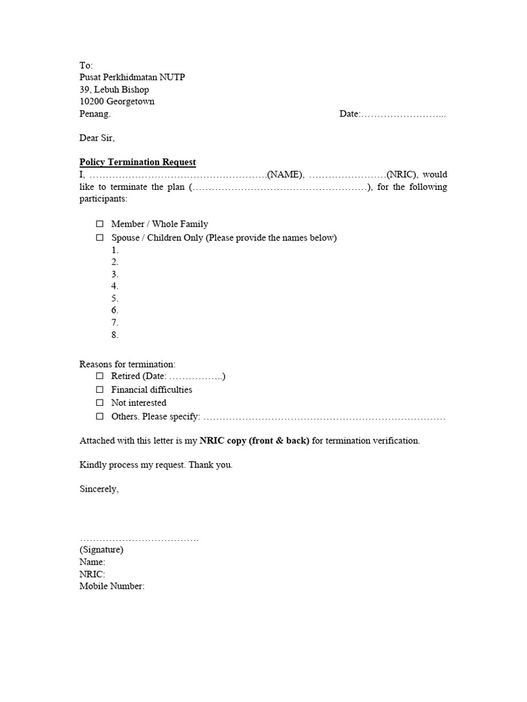 Termination Request 16.01.24 | PDF