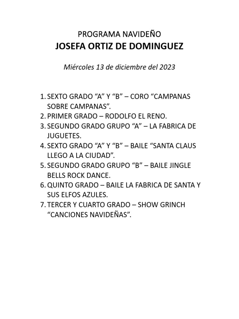 Programa Navideño Escolar 2023 | PDF