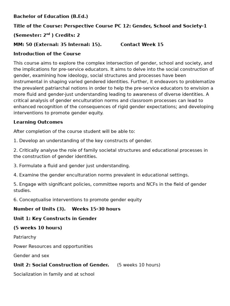 PC 12 Gender School and Society-1 | PDF | Gender | Gender Studies