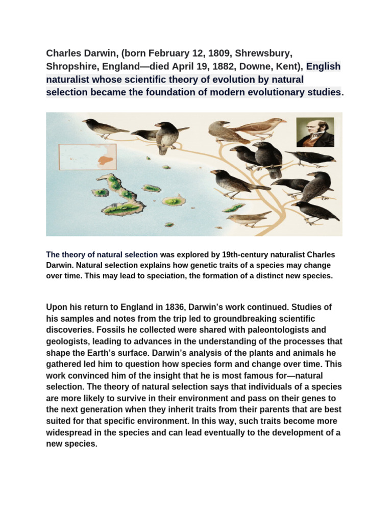 Darwin's Theory of Natural Selection Explained | PDF