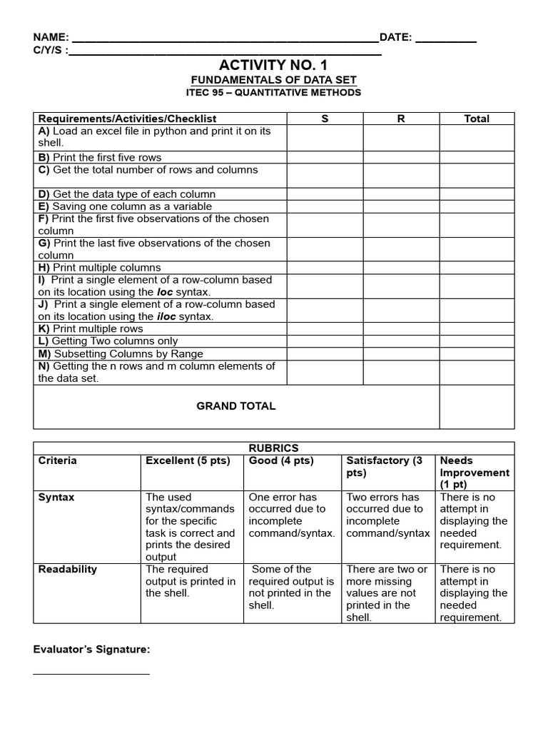 Python Data Set Fundamentals Checklist | PDF | Software Development ...
