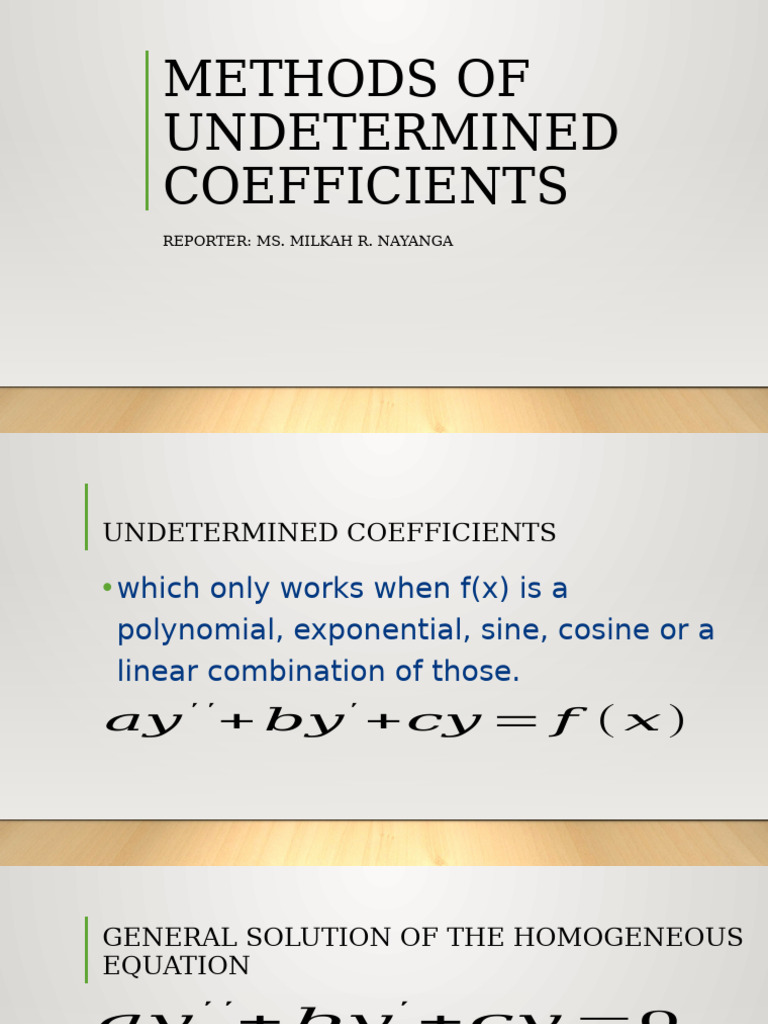Methods of Undetermined Coefficients | PDF | Linear Algebra ...