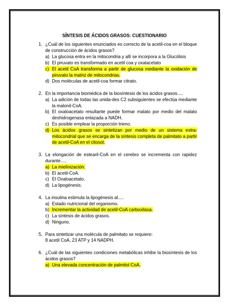 Síntesis de Ácidos Grasos y Palmitato | PDF