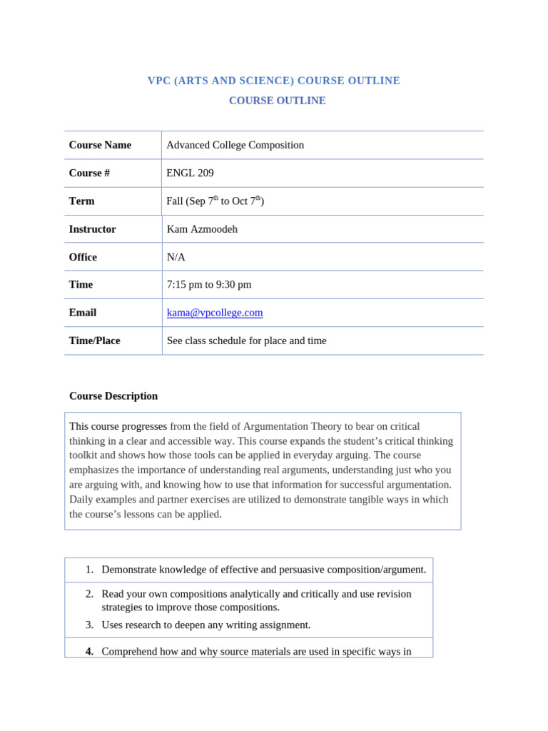 ENGL 209 Advanced Composition Outline | PDF | Essays | Citation