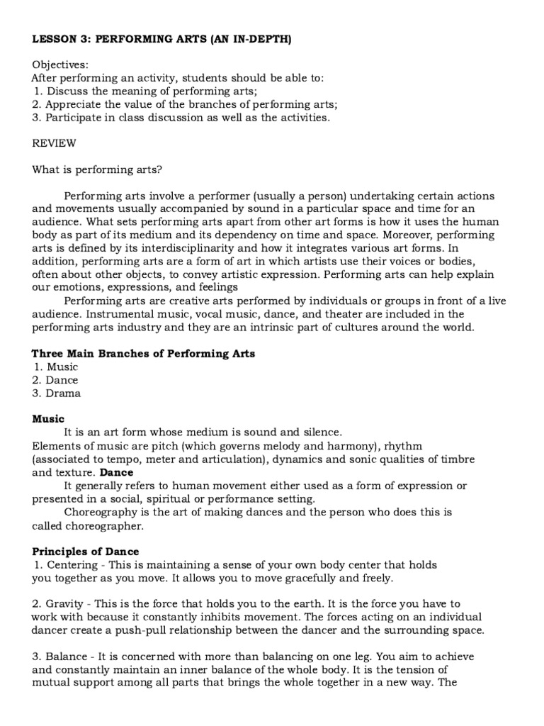 Hope4 - 4Q - Lesson3 - Performing Art - An In-Depth | PDF | The Arts ...