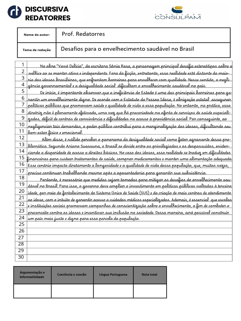 Redação Exemplar - Discursiva Redatorres | PDF | Envelhecimento | Brasil