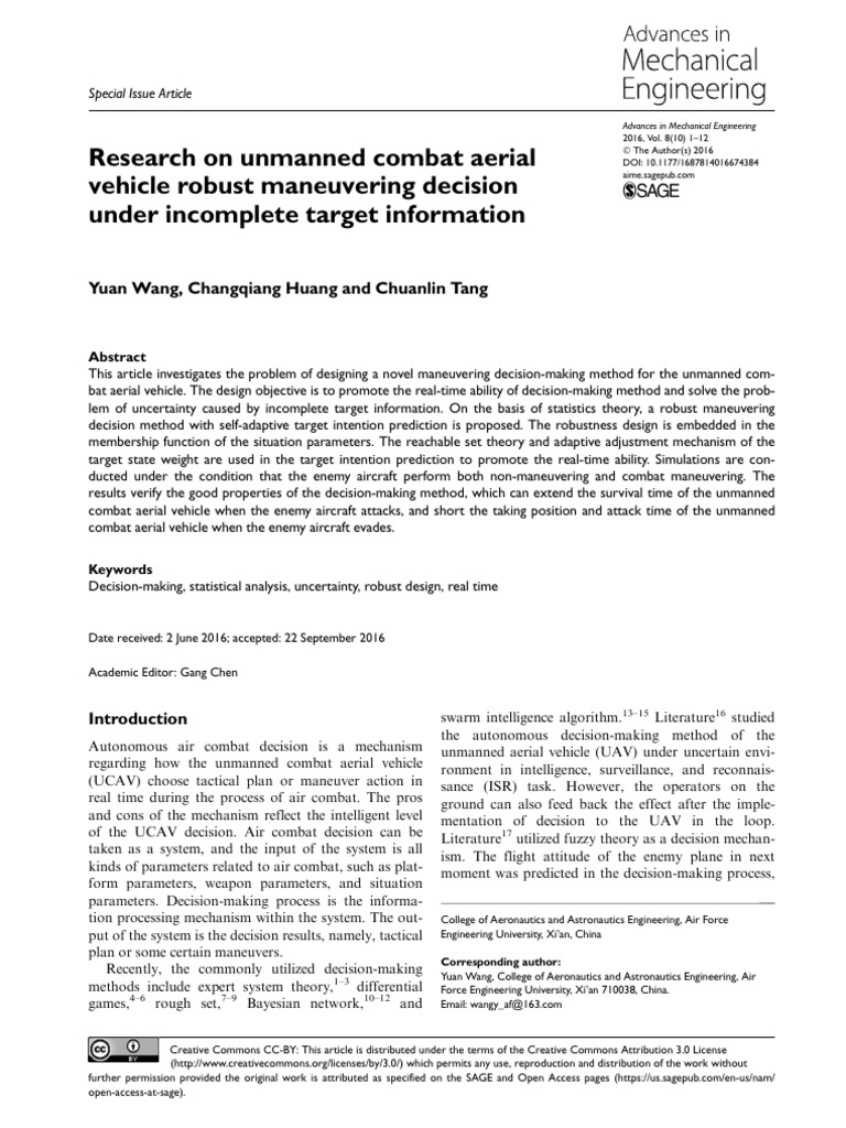 Robust UCAV Maneuvering Decision Method | PDF | Decision Making ...
