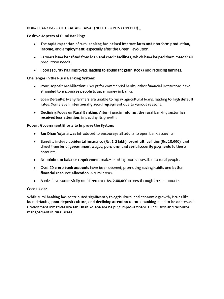Critical Appraisal of Rural Banking | PDF