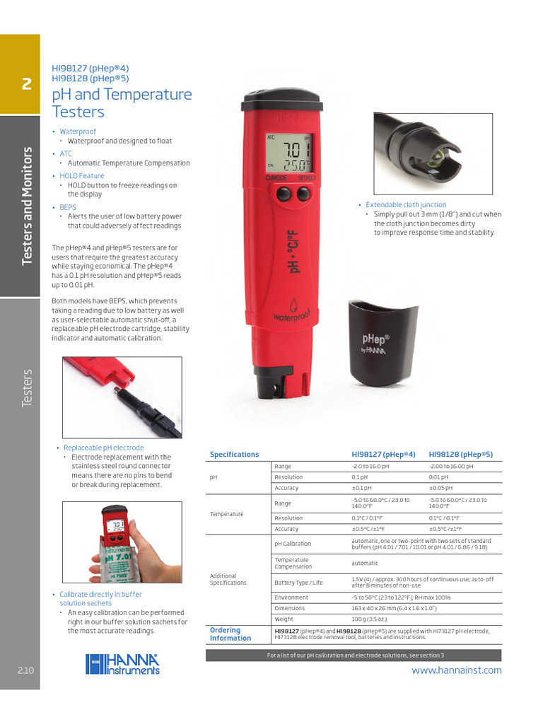 Hanna HI98128 pH Tester Overview | PDF | Ph | Calibration