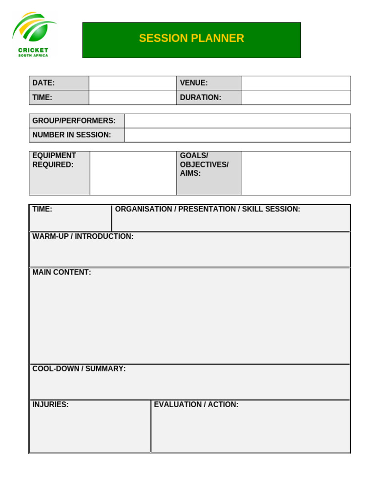 Free Session Planner Template | PDF