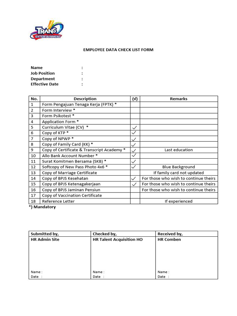01. Check List New | PDF