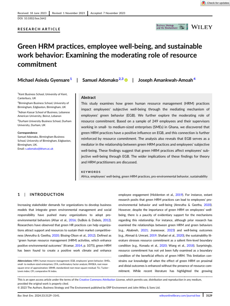 Green HRM, Well-Being, and Behavior | PDF | Human Resource Management ...