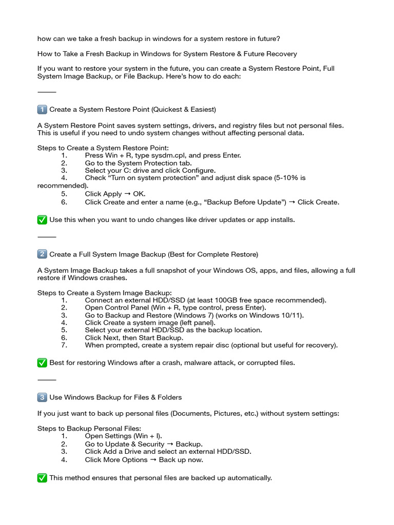 Windows Backup and Restore Methods | PDF | Backup | Computing