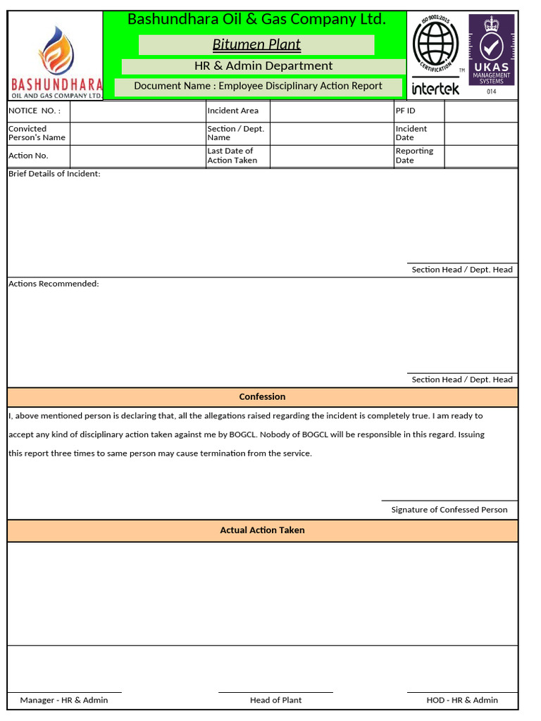 Disciplinary Action Report Pdf