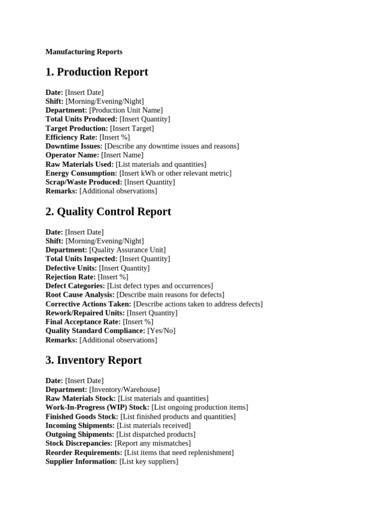 Manufacturing Production Report Format | PDF | Economies | Business Process