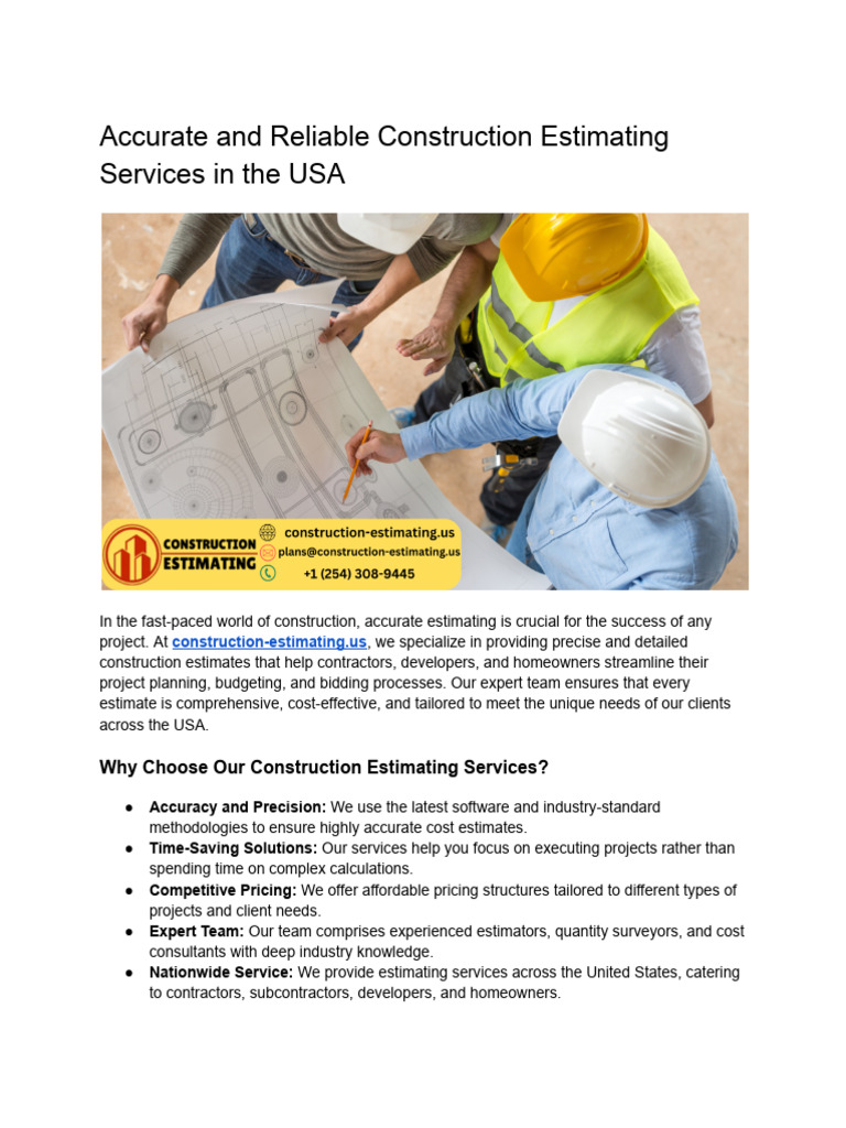 Reliable Construction Estimating Services | PDF | Business | Economies