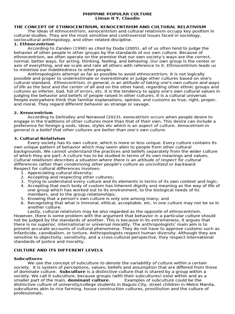 Different Concepts Associated in Cultural Studies | PDF | Relativism ...