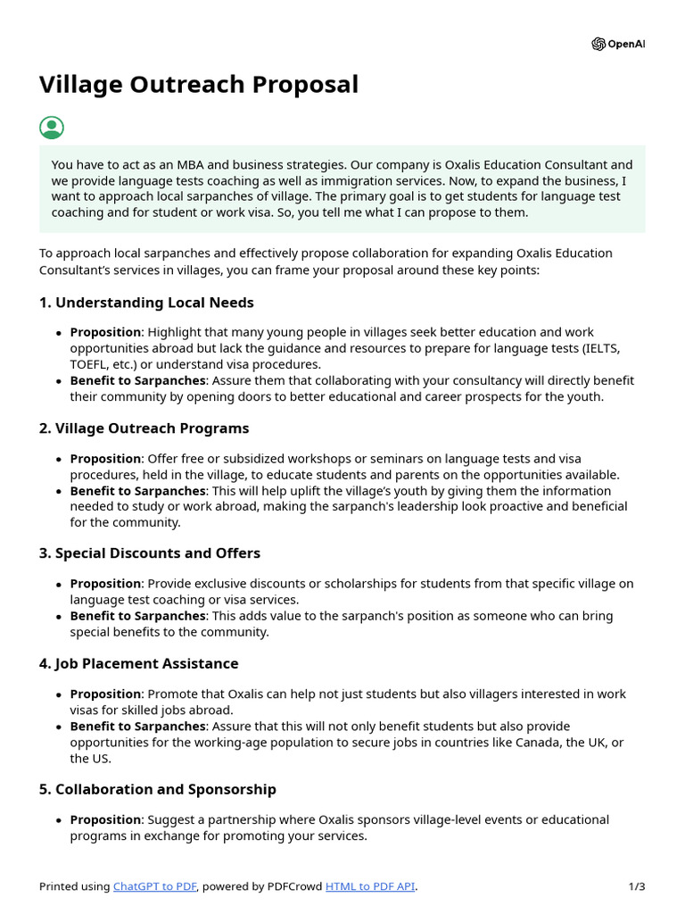 Village Outreach Proposal for Education | PDF | Incentive | Economies