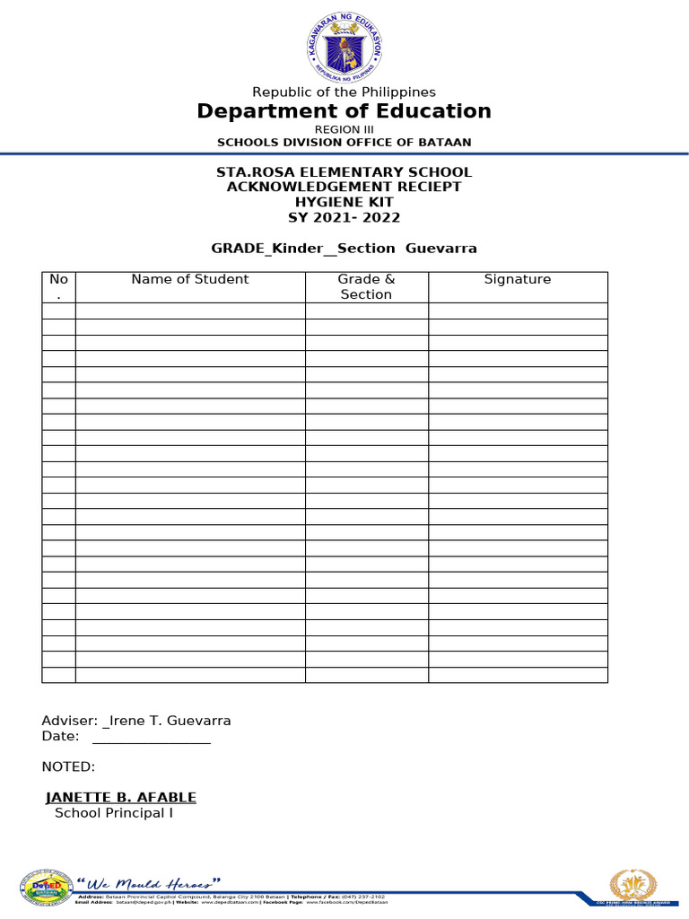 Hygiene Kit Recieving | PDF