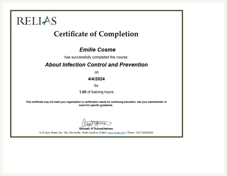 Infection Control Course Completion Certificate | PDF