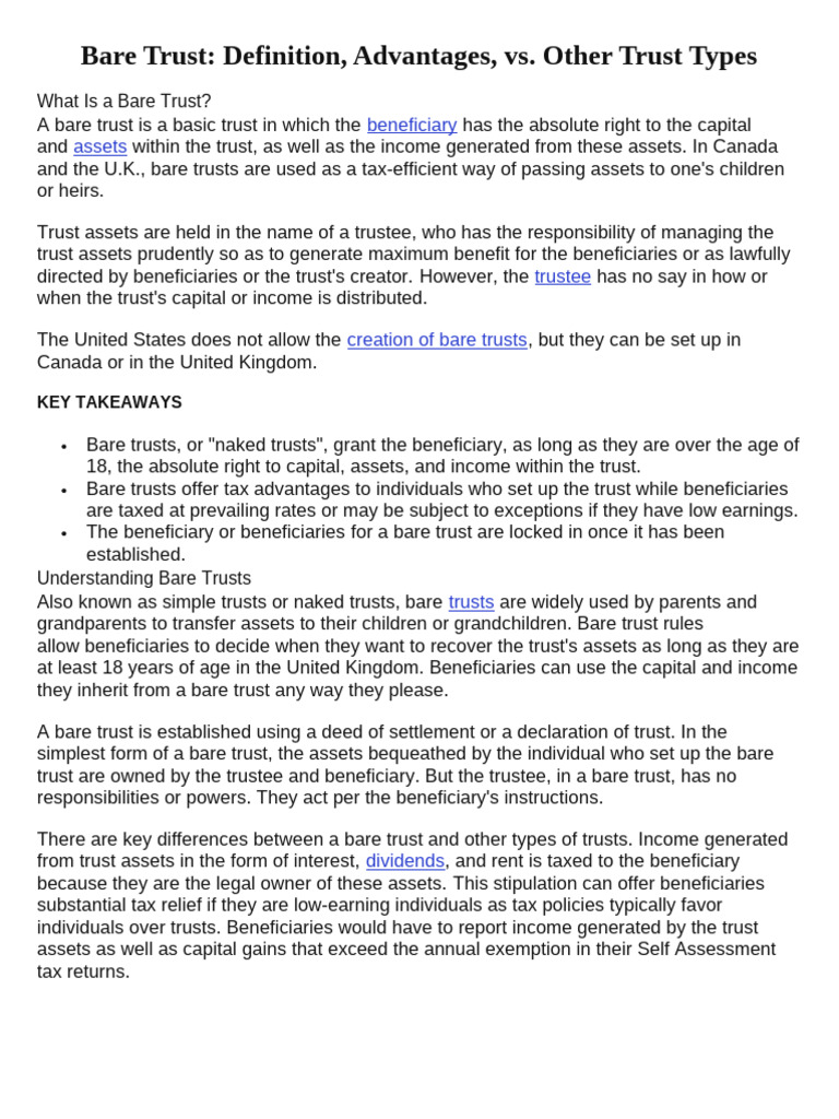 Bare Trusts: Definition and Benefits | PDF | Taxes | Beneficiary (Trust)