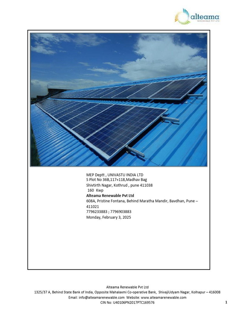 160 KWp Solar Installation Proposal | PDF | Photovoltaic System ...