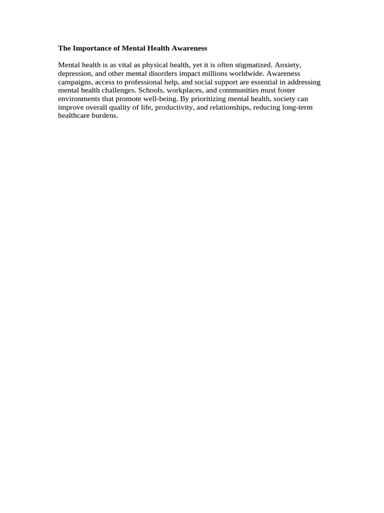 The Importance of Mental Health Awareness | PDF