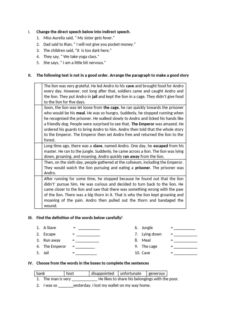 Indirect Speech and Story Exercises | PDF
