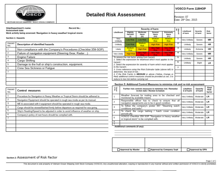 Risk Assessment-Navigation in Heavy Weather or Tropical Storm | PDF ...