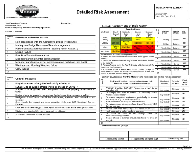 Risk Assessment for Berthing Operations | PDF | Risk | Hazards