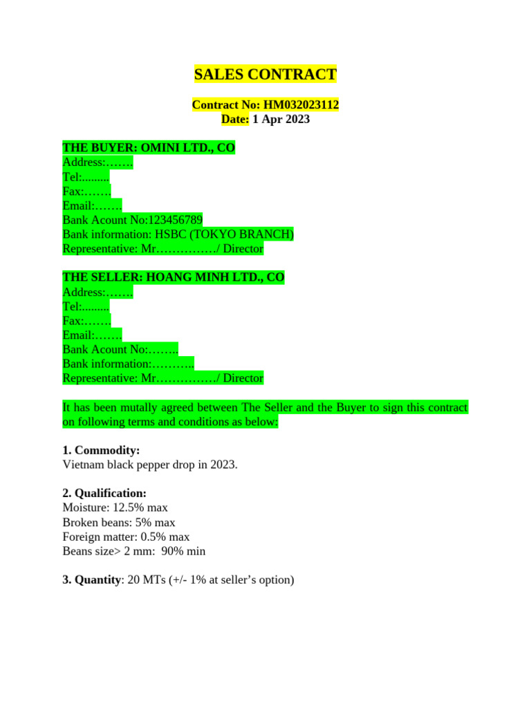 Sample of Sales Contract | PDF | Arbitration | Business Law