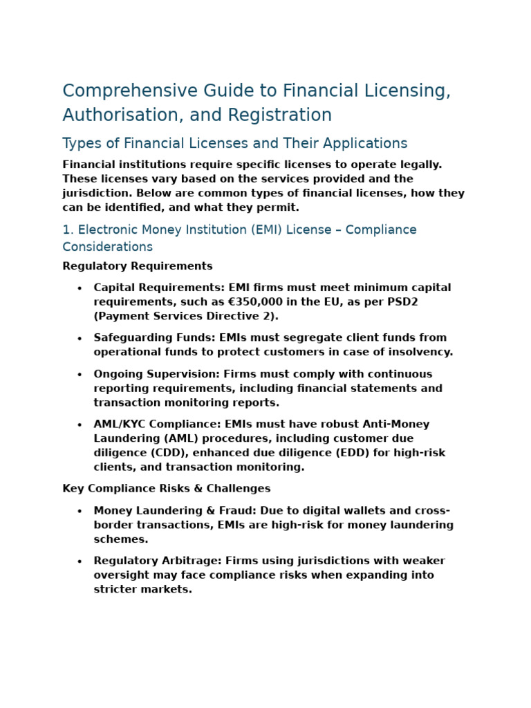 Financial Licensing Guide: Types & Compliance | PDF | Banks ...
