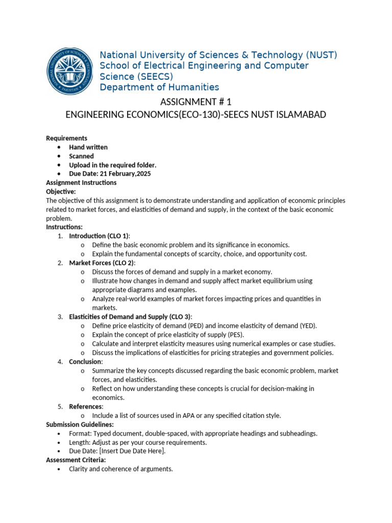 Assignment # 1 Engineering Economics (Eco-130) - Seecs Nust Islamabad ...