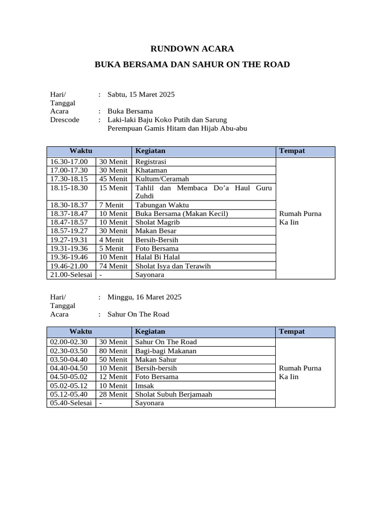 Rundown Acara Pramuka Uin | PDF