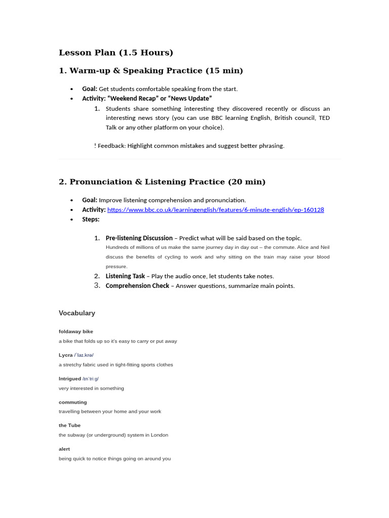 BBC English Lesson Plan Overview | PDF | English Language | Communication