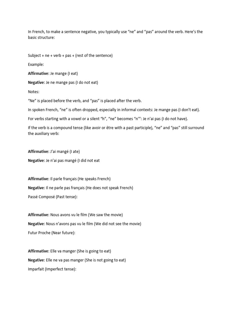 Making Negative Sentences in French | PDF