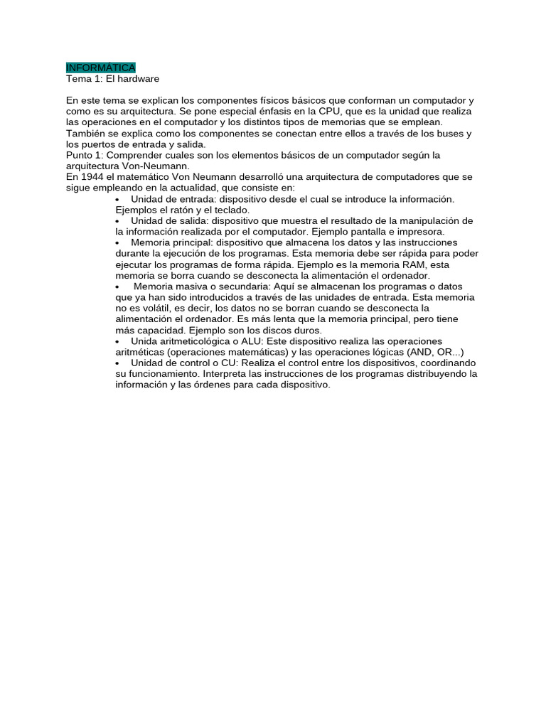 Tema 1 - El Hardware | PDF | Almacenamiento de datos de la computadora ...